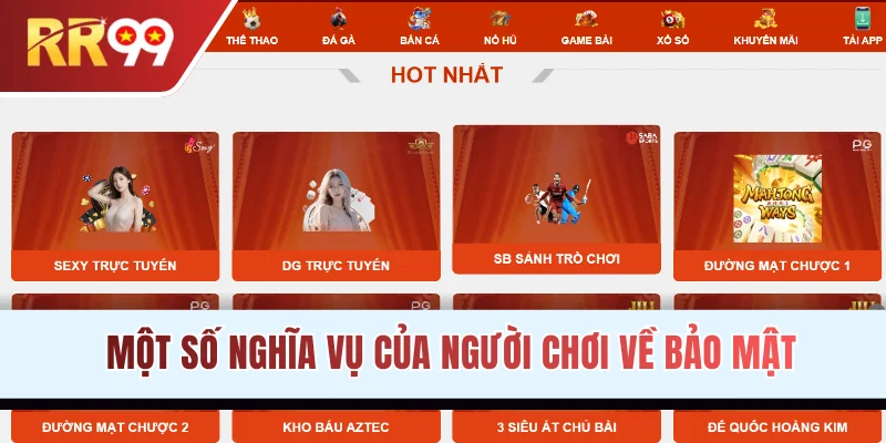 Một số nghĩa vụ của người chơi về bảo mật